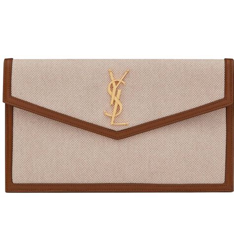 Saint Laurent Uptown Pouch In Canvas And Smooth Leather